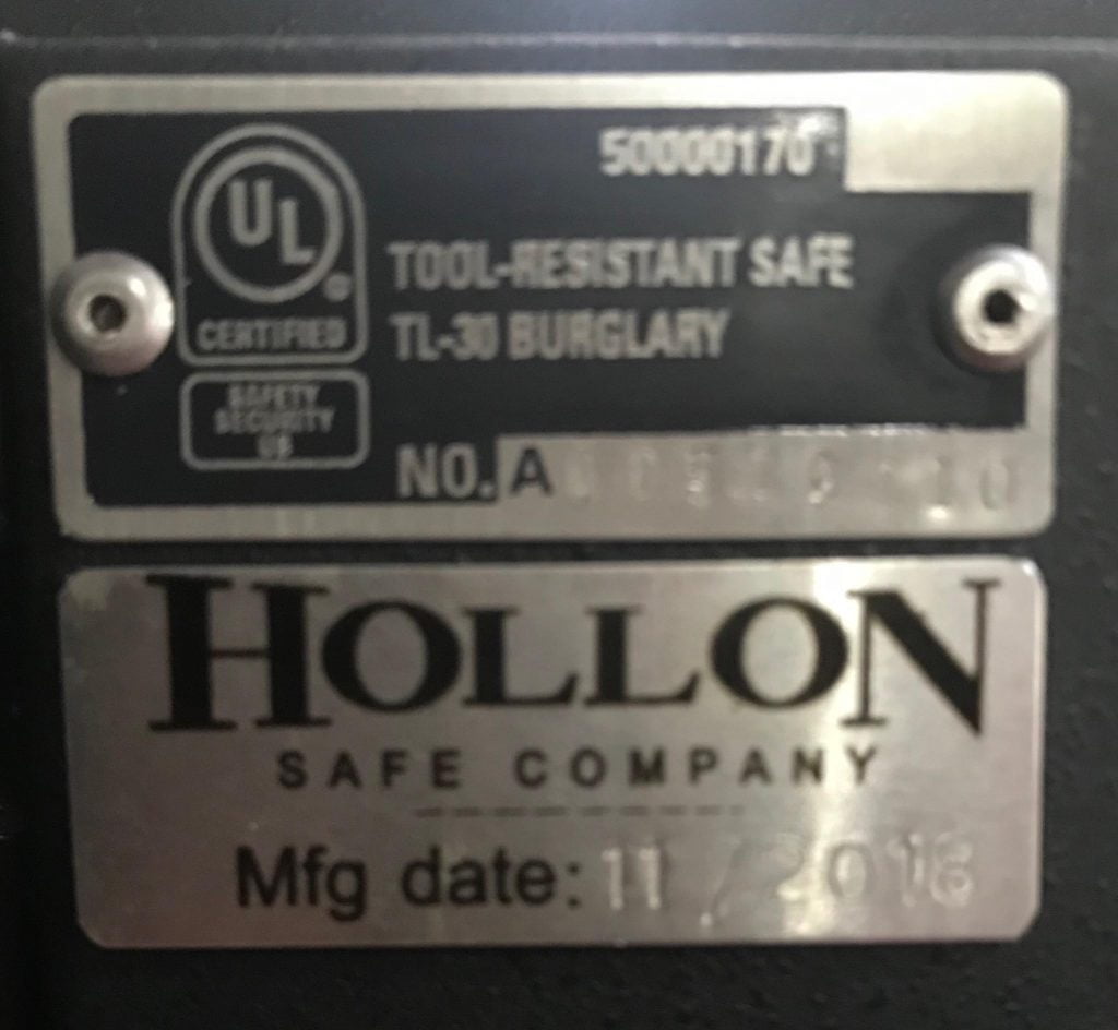 Hollon MJ-2618C 2 Hour TL-30 Fire and Burglary Safe with Combination Dial Lock