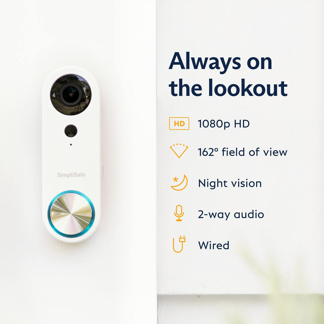 SimpliSafe Wired Doorbell,1080p - Compatible with SimpliSafe Home Security System - Latest Gen