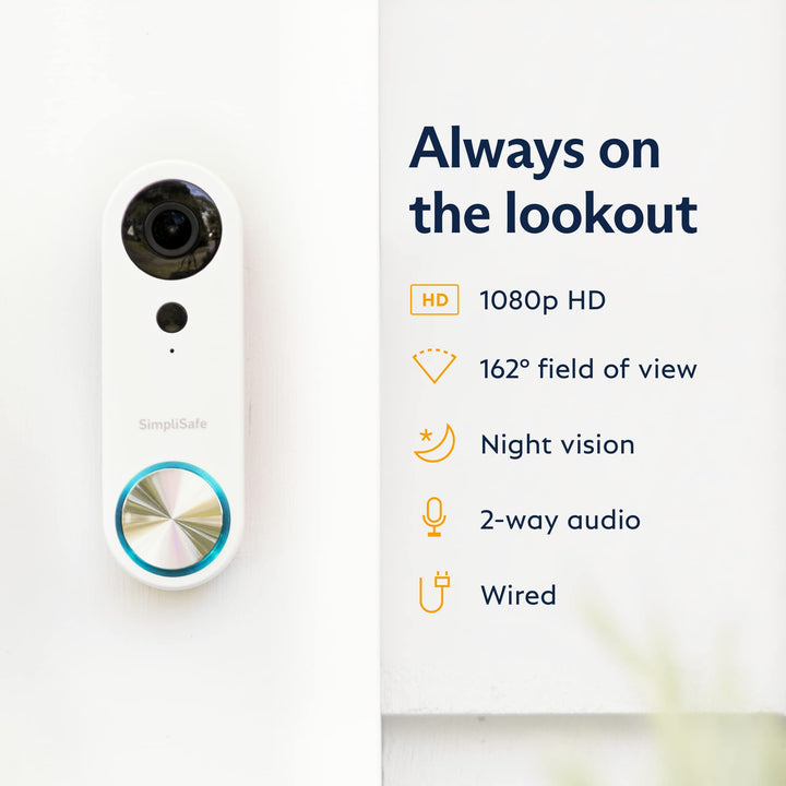 SimpliSafe Wired Doorbell,1080p - Compatible with SimpliSafe Home Security System - Latest Gen