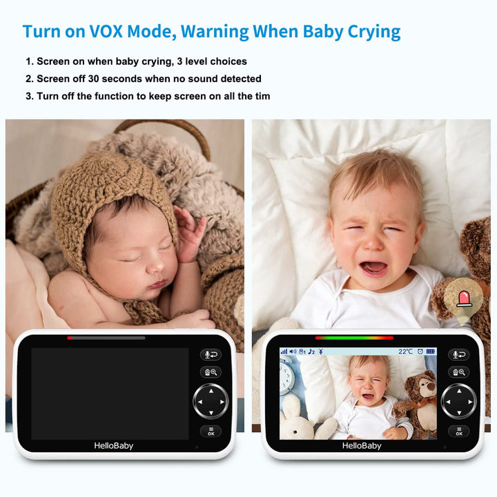 HelloBaby 5" Baby Monitor w/ Pan-Tilt-Zoom Video and 1000ft Range