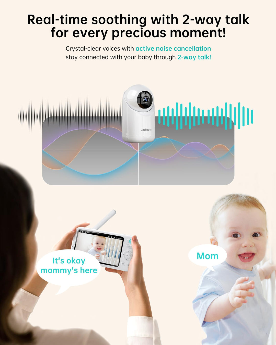 Jartoo 2K Video 5.5" Baby Monitor with Camera and Audio - 3000ft Range