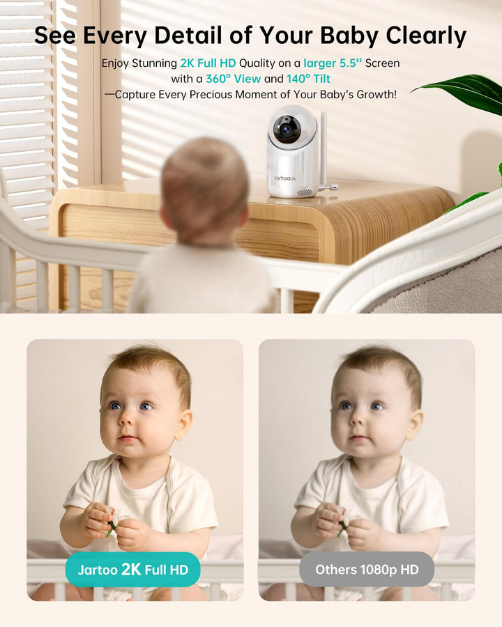 Jartoo 2K Video 5.5" Baby Monitor with Camera and Audio - 3000ft Range