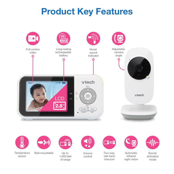 VTech VM819 2.8" Baby Monitor with Camera and Audio - Ideal for Baby/Elderly/Pet