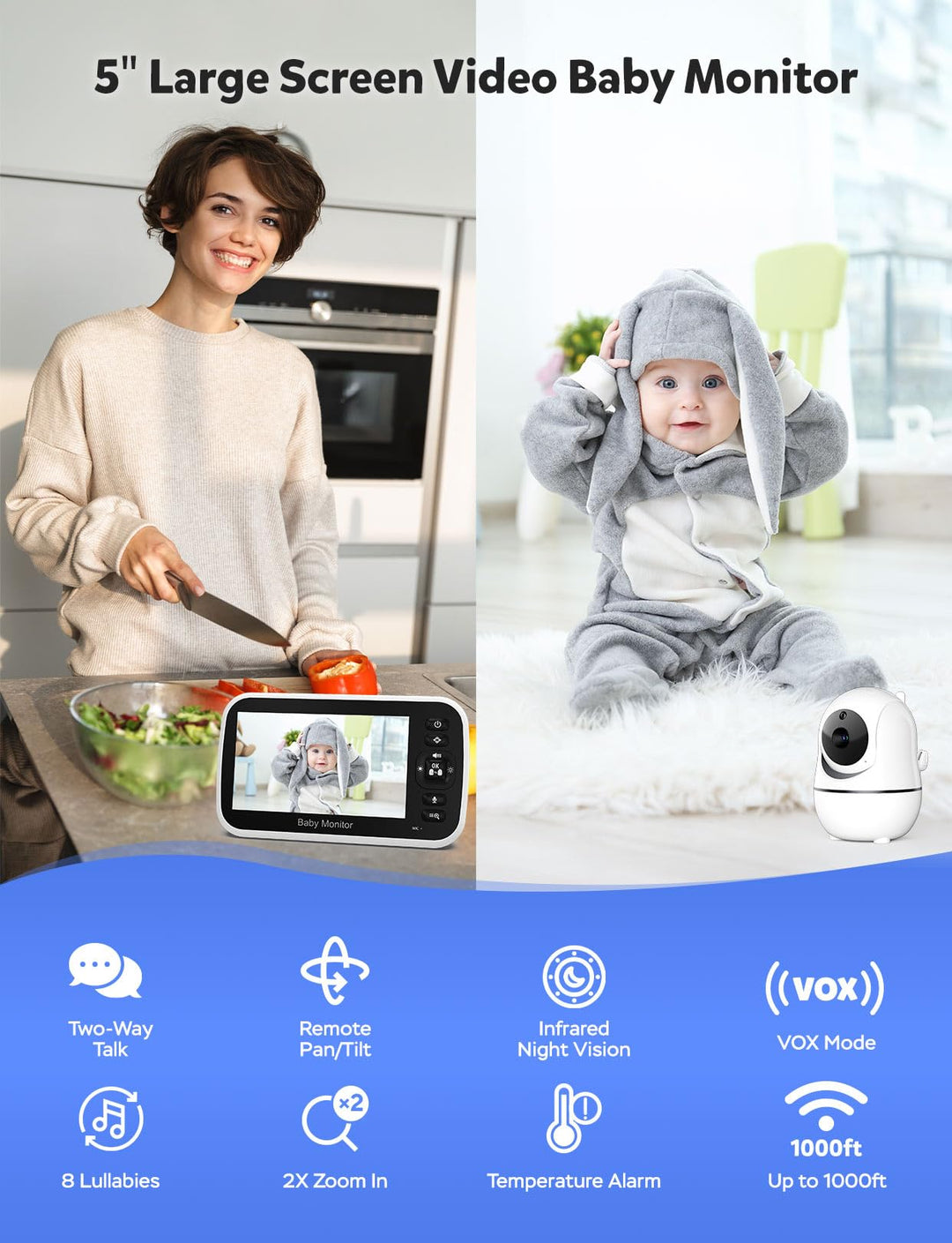 GoodBaby Baby Monitor with Camera and Audio - No WiFi, Remote Pan-Tilt-Zoom, Night Vision & Temperature Sensor