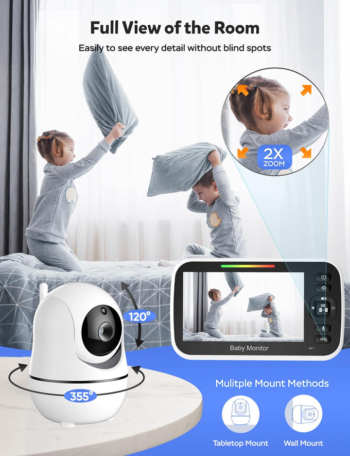 GoodBaby Baby Monitor with Camera and Audio - No WiFi, Remote Pan-Tilt-Zoom, Night Vision & Temperature Sensor