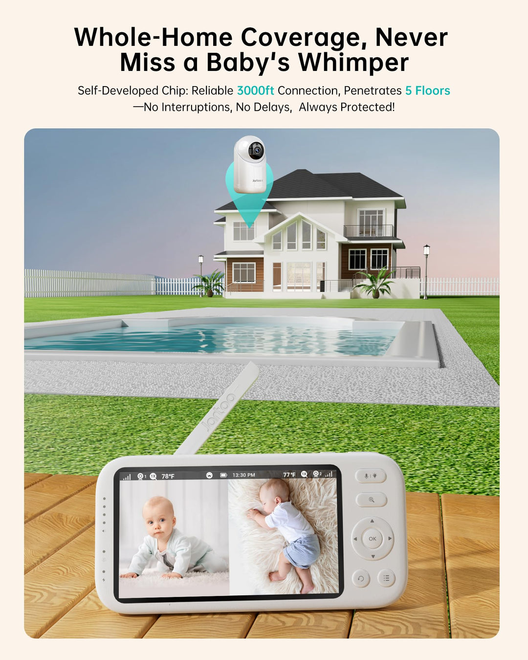 Jartoo 2K Video 5.5" Baby Monitor with Camera and Audio - 3000ft Range