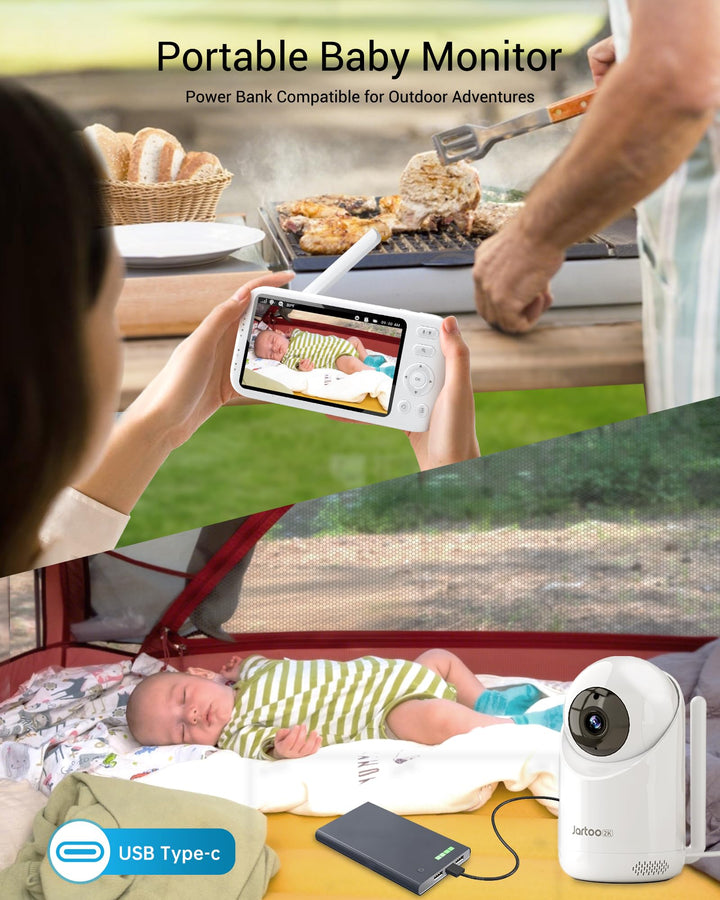 Jartoo 2K Video 5.5" Baby Monitor with Camera and Audio - 3000ft Range